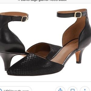 Clark’s black snake kitten heels